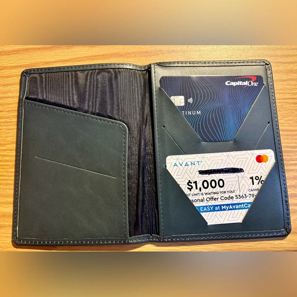 Passport Holder/Travel Wallet, Full Grain Leather, Black.  NIB